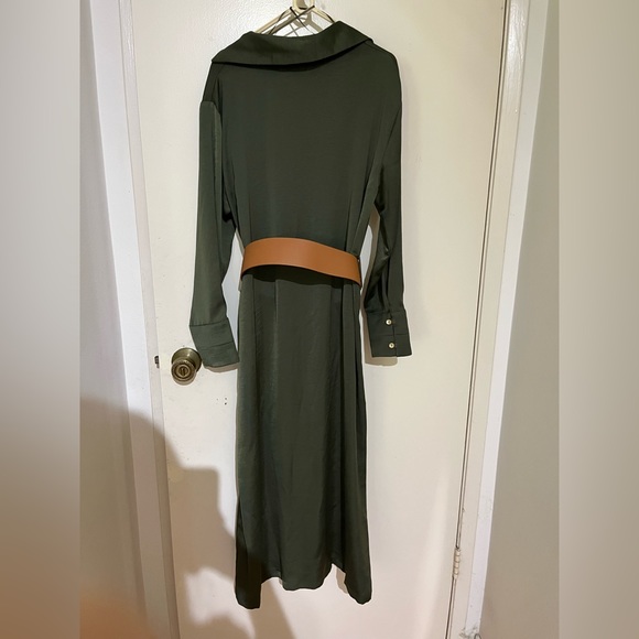 NEW Zara Belted Satin Shirt Dress XS Olive Green With Tag - Picture 5 of 6